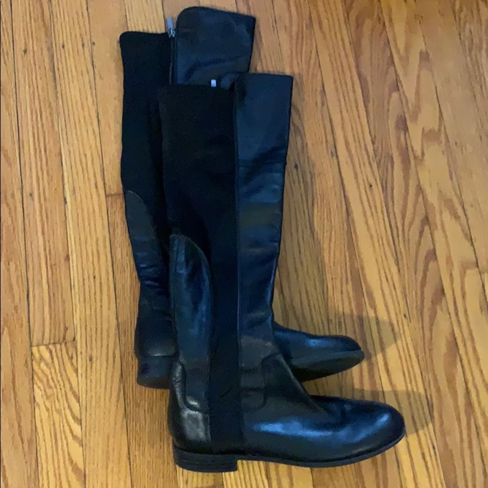 Black leather knee high boots by Franco Sarto